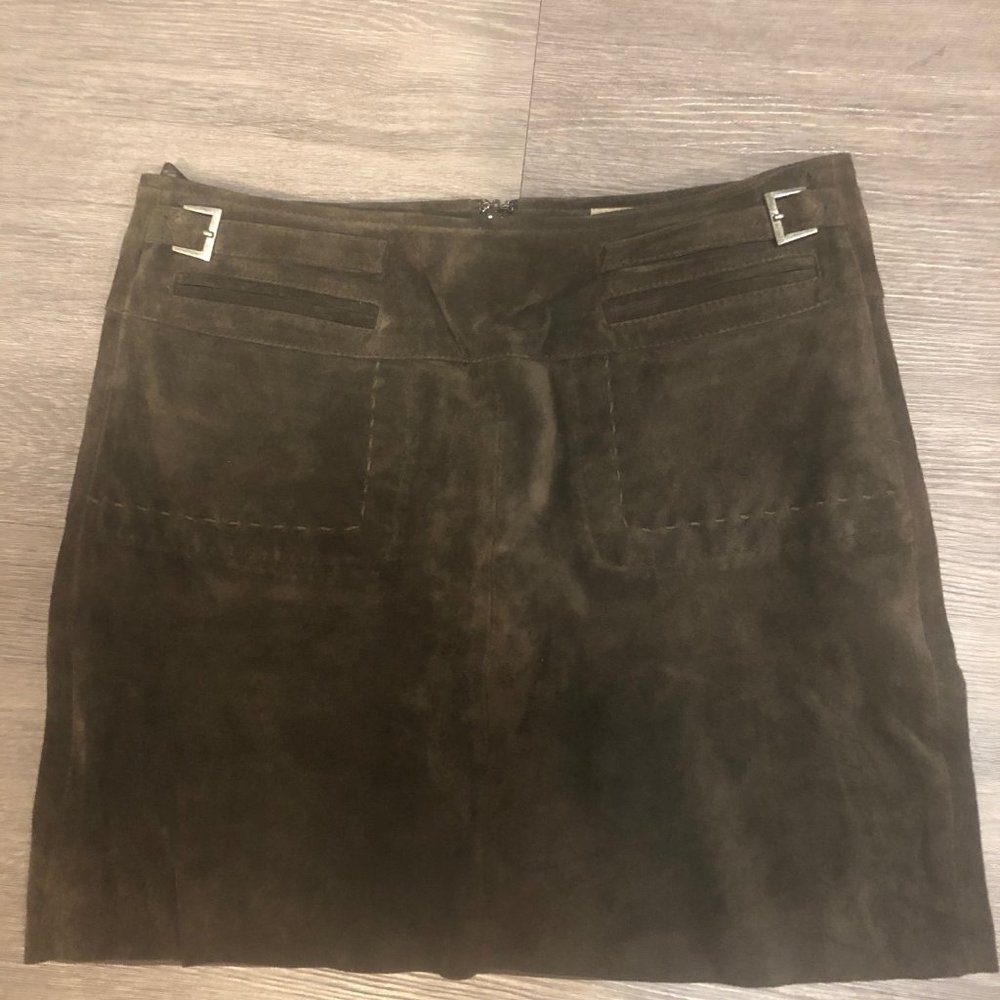 Suede Mini Skirt Brown Army Green (lined) (size 4)